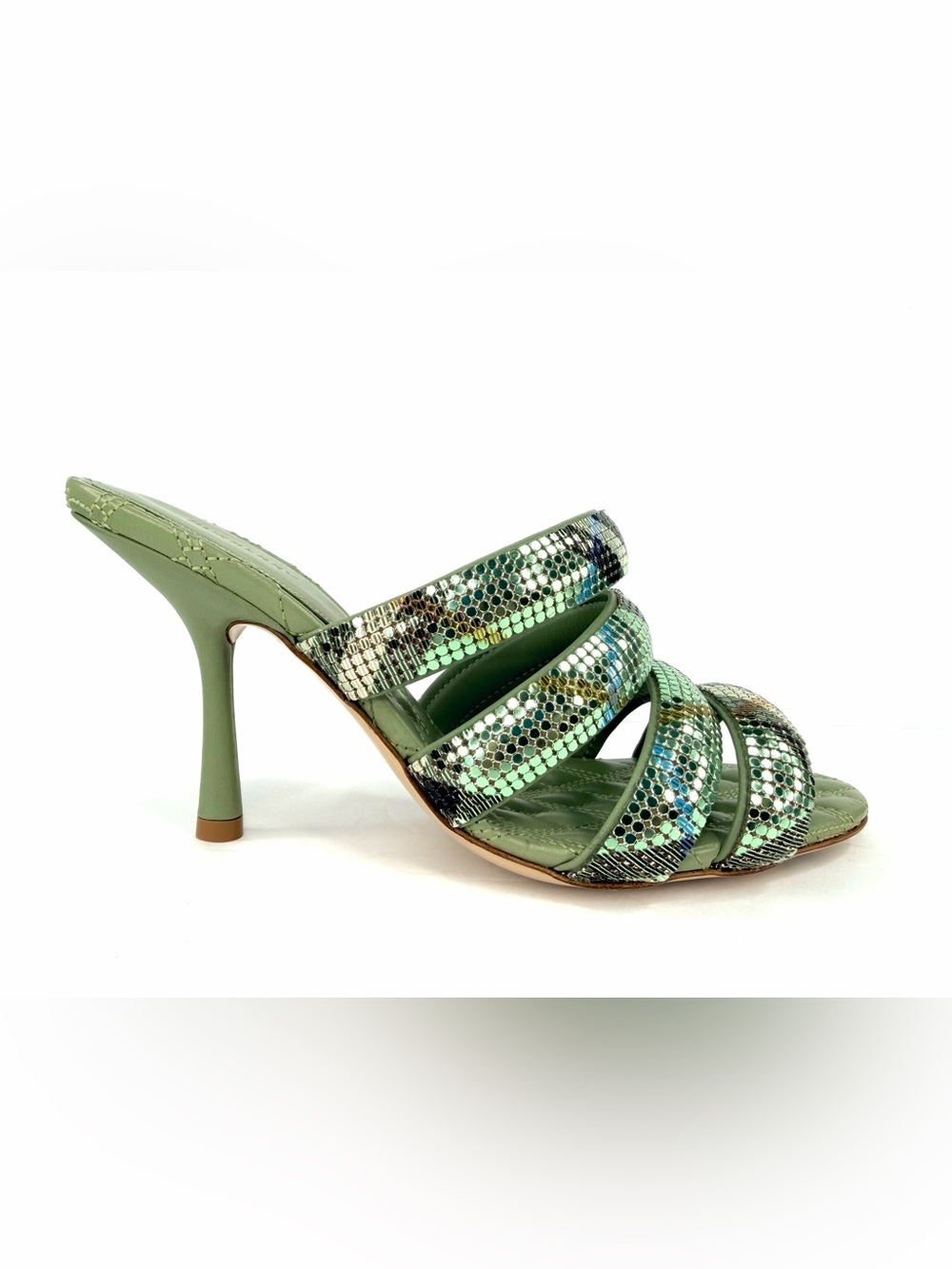 Burberry Check Mesh Mews Metallic Strap Mule Embellished Sandals Size EU 38.5 - Picture 10 of 12